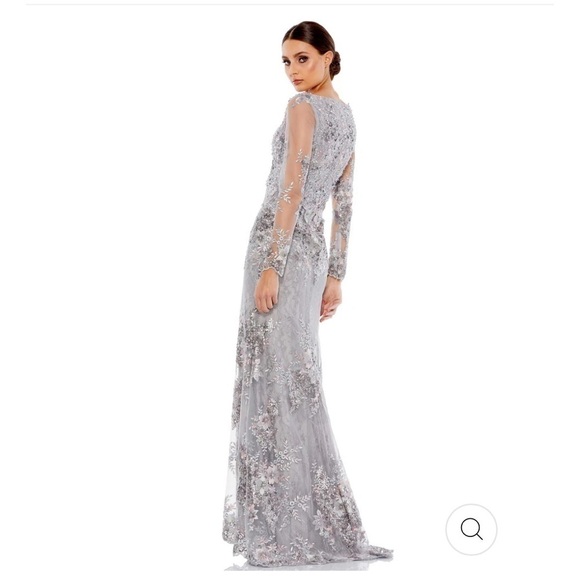 Mac Duggal EMBELLISHED V NECK ILLUSION LONG SLEEVE GOWN size 16 $698 - Picture 3 of 16